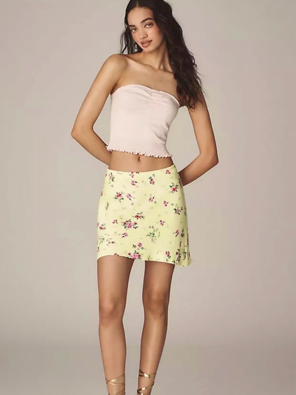 Anthropologie The Tilda Mini Slip‎ Skirt Yellow micro floral Sz XL